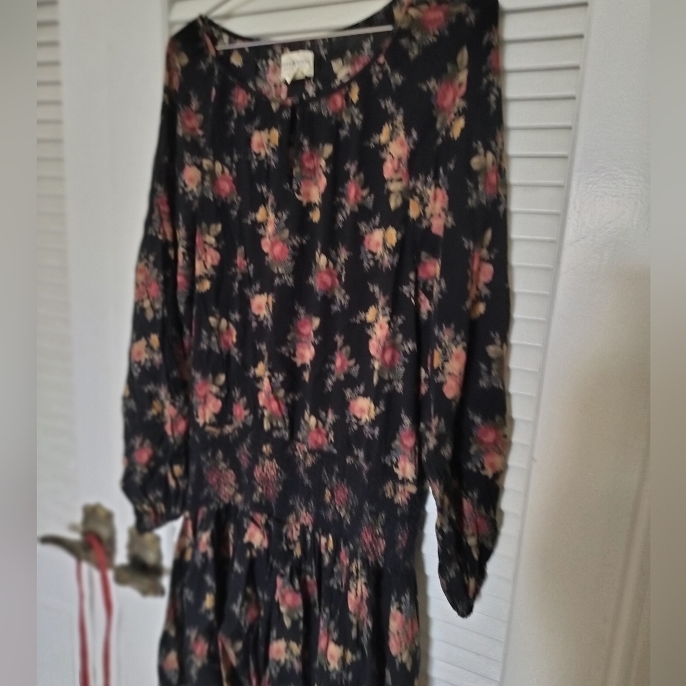 Ralph Lauren Denim & Supply Cotton Viscose Drop Smocked Waist Dress Large Floral